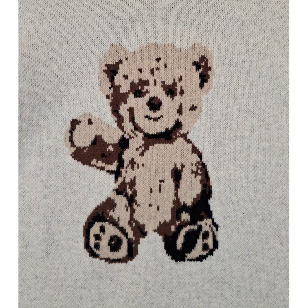 Dazy Womens Sweater M Tan Bear Graphic Knit Pullover Oversized Relaxed Cozy